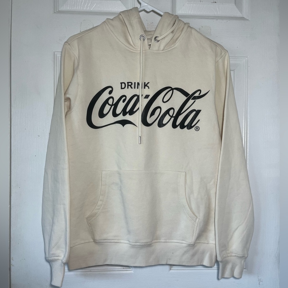 H&M Coca Cola Cream and‎ Black Sweatshirt Hoodie Sz L